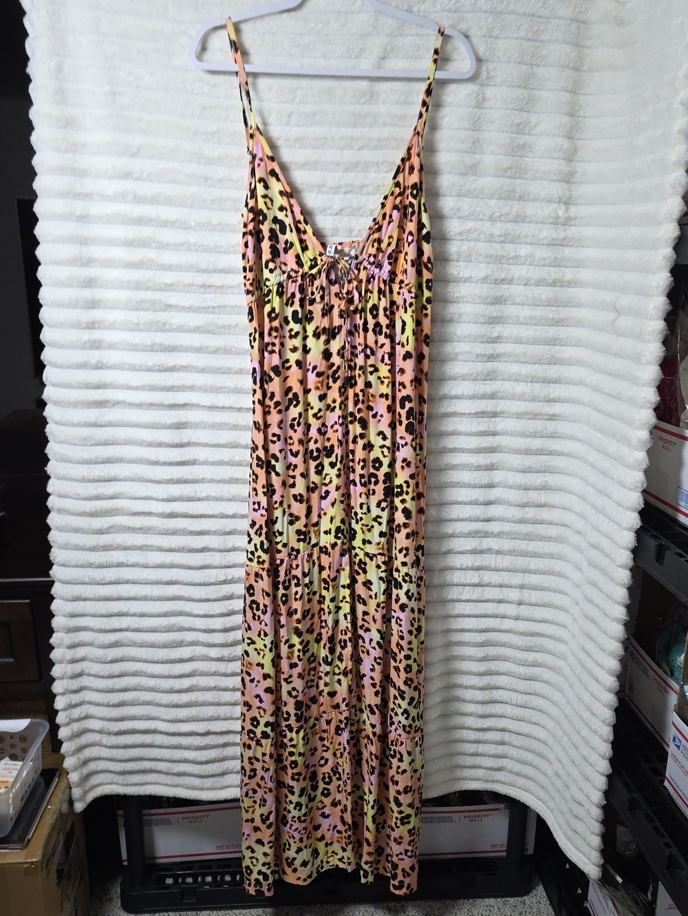 0378 Bar III Pink Peach Yellow Leopard Print Maxi Dress